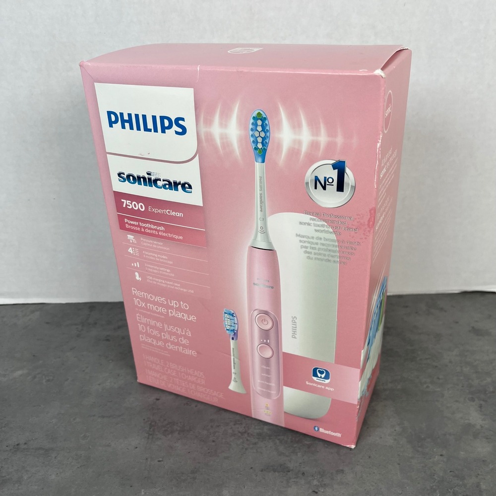 New Philips Sonicare 7500‎ ExpertClean Power Toothbrush Pink Bluetooth w/ Case
